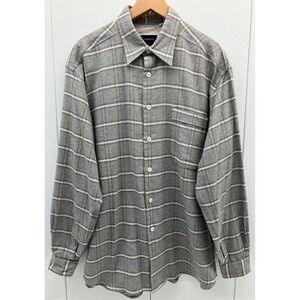 Lorenzini Shirt Mens XL‎ Gray Plaid Brushed Cotton Made in Italy Long Sleeve